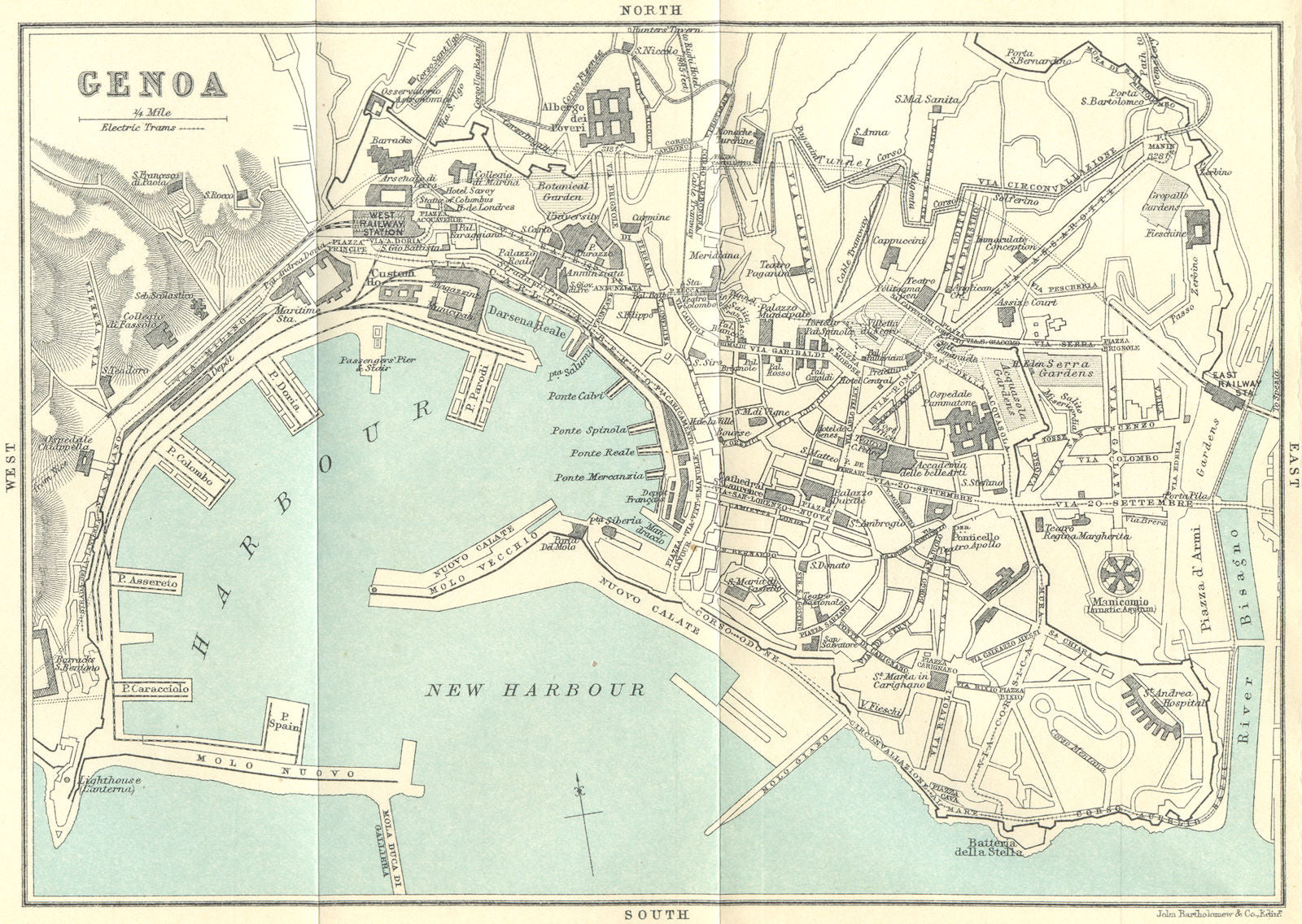 ITALY. Genoa 1913 old antique vintage map plan chart